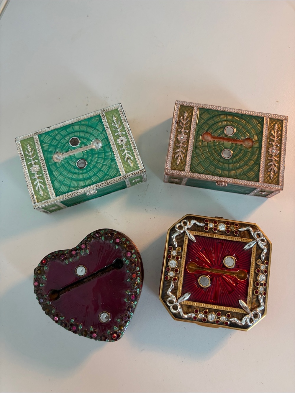 Lot of Joan Rivers Enamel Trinket Boxes with missing brooches, add your own!